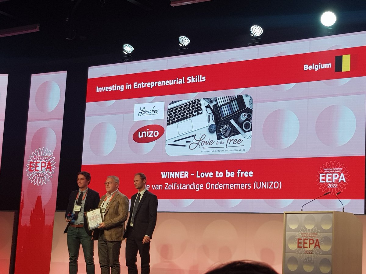 SMEunited's tweet photo. Our member @UNIZOvzw is awarded the @EEPA_EU award Grand Jury Prize &amp; Investing in entrepreneurial skills for their "Love to be free" project guiding #freelancers through the entrepreneurial landscape! Congratulations! https://t.co/P79vSj9KlG