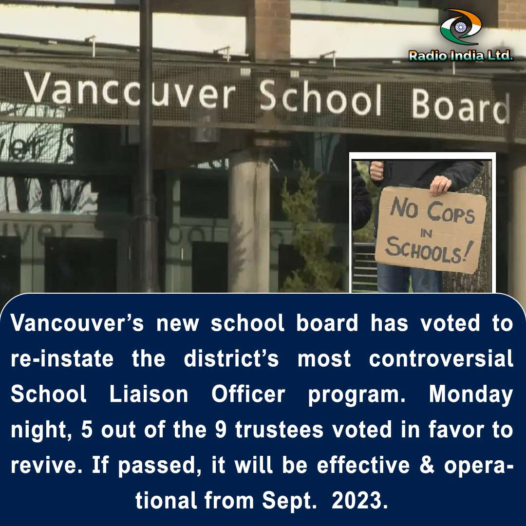 #Vancouver’s #newschoolboard has #voted to re-instate the #district’s most #controversialSchoolLiaison Officer program. Monday night, 5 out of the 9 #trusteesvoted in favor to revive. If passed, it will be effective & operational from Sept.  2023.