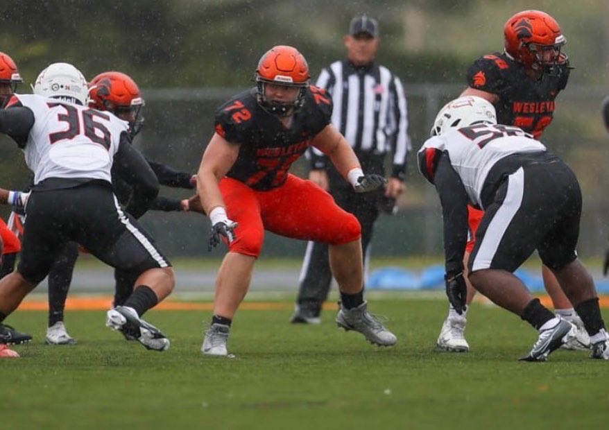 NBaker50's tweet photo. I’ve enter the transfer portal as a true sophomore with 2 years of eligibility left plus a redshirt year if it needed to be used. Thank you Wesleyan for all the relationships I’ve been able to make!🧡🖤 I’m 6’4” 295  with starts at both tackle and guard. 2 year starter at RG!! https://t.co/zCXBTabH1P