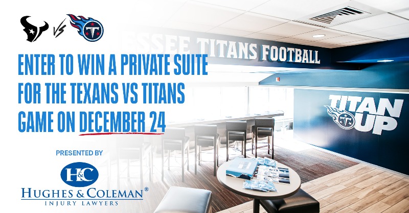 Titans's tweet photo. Want to watch the Titans on Christmas Eve in style? 

Enter for your chance to win a private suite for the Titans vs. Texans on Dec. 24 courtesy of @hughescoleman ⤵️