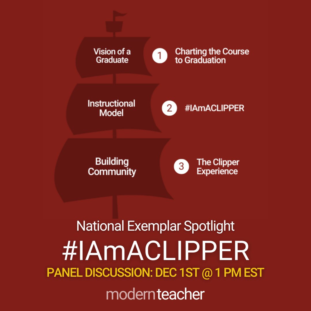 ModernTeacherCo's tweet photo. Join us on December 1st @ 1PM EST for our webinar with Falmouth Public Schools.
#IAmACLIPPER is a shared identity that is woven into the fabric of the sails that are pushing this district into the future of learning.
Register now: https://t.co/zhdlOWlfSf
#iamaclipper #education https://t.co/IJrBN35OYS