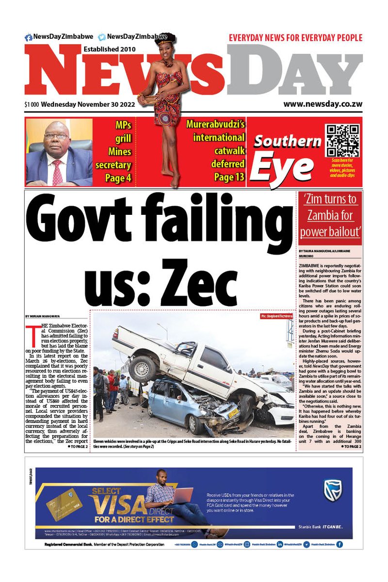 NewsDay Zimbabwe on Twitter: "🔴Just published: front page of the #