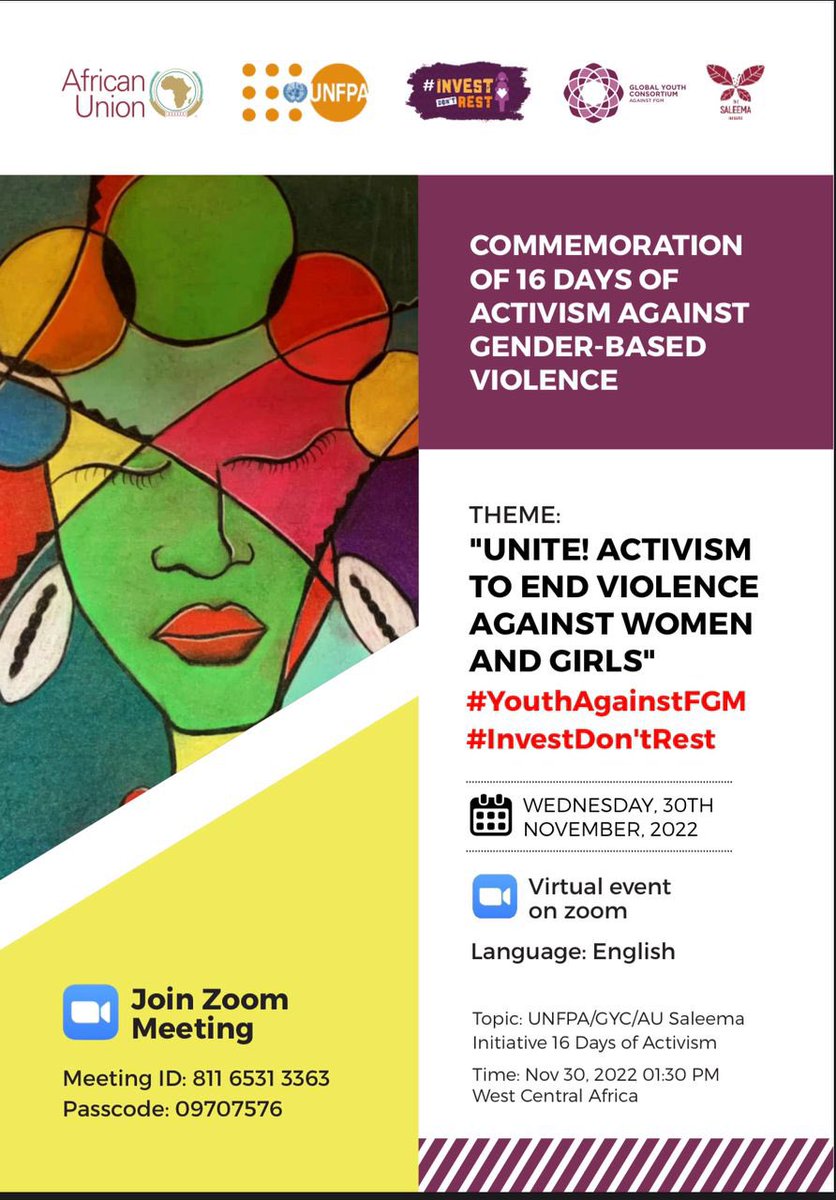 Uniting for the greater good. Join us tomorrow as we deliberate on practical ways of accelerating the abandonment of FGM and other forms of harmful practices as we inspire more young people to take action.
<a href="/BornSaleema/">#HerVoiceMatters - Saleema Initiative</a> <a href="/UNFPANigeria/">UNFPA Nigeria</a> <a href="/UNICEF/">UNICEF</a> <a href="/UNFPA_WCARO/">UNFPA WCARO</a> <a href="/AfriYANESA/">AfriYAN</a> <a href="/SheDecidesGFI/">SheDecides</a>