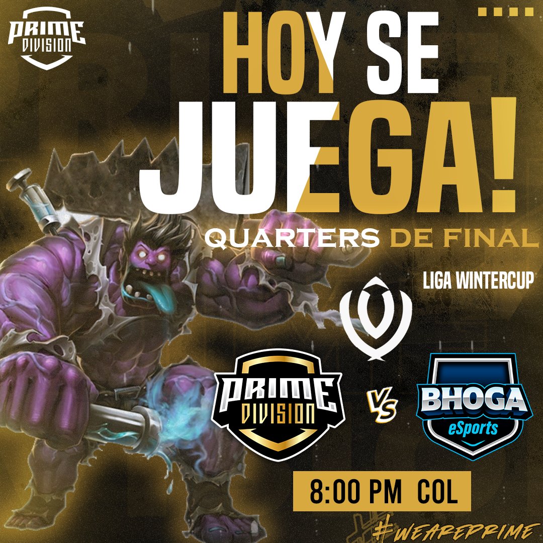 ¡Estamos listos para conquistar el campeonato!

Hoy jugamos los cuartos de final ante <a href="/BHOGAeSports/">Bhoga eSports</a> en la #LIGAWinterCupMVP2022 @vanguardtournaments

Cuartos de Final | <a href="/liga_mvp/">Liga MvP</a> 🏆

8:00pm Hora Col | <a href="/BHOGAeSports/">Bhoga eSports</a>

#WeArePrime #VanguardEsports #ligamvp #leagueoflegends