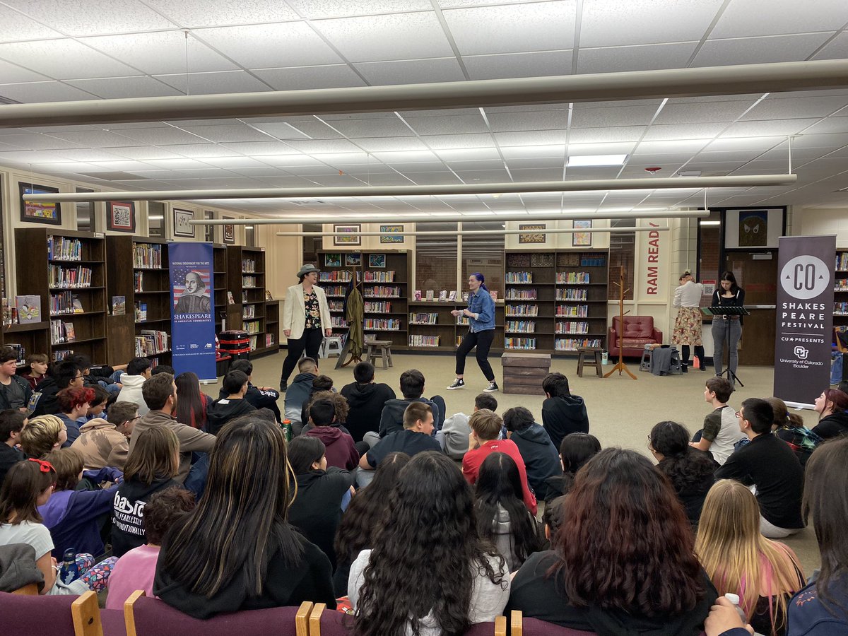 longs_peakms's tweet photo. Our 8th graders loved having the Colorado Shakespeare Festival perform The Merchant of Venice today! Such a cool opportunity for our students! @COShakes 
#StVrainStorm https://t.co/G52GetaygY