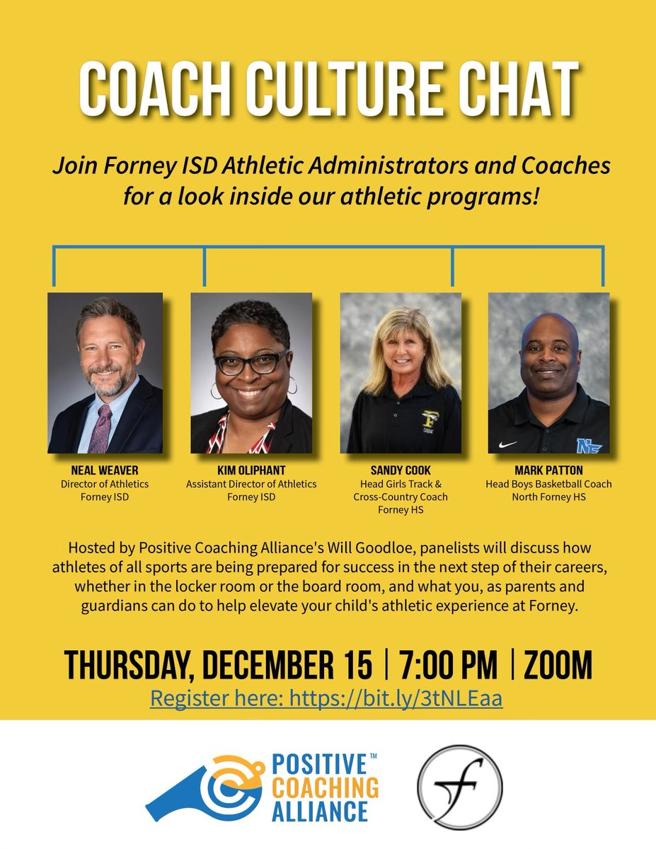 ForneyISDAthletics (@forneyathletics) on Twitter photo 🚨Attention FISD Athletic Parents🚨
Come spend an evening with us!
Register below ⬇️
bit.ly/3tNLEaa
<a href="/coachluster2/">Eric Luster</a> <a href="/CoachFleen/">Coach Fleener</a> <a href="/eitel_michelle/">Michelle Eitel</a> <a href="/forneyisd/">ForneyISD</a> <a href="/NFHS_TrueNorth/">North Forney HS</a> <a href="/Forney_Rabbits/">Forney High School</a> <a href="/WMSwarrior/">Warren Middle School</a> <a href="/WMS_BOYS_ATH/">Warren Boys Athletics</a> <a href="/RyanBartoszek/">Ryan Bartoszek</a> <a href="/MsSosa12/">Coach Sosa-Provence</a> <a href="/BearsBMS/">Brown MS FISD</a> 🚨Attention FISD Athletic Parents🚨
Come spend an evening with us!
Register below ⬇️
bit.ly/3tNLEaa
<a href="/coachluster2/">Eric Luster</a> <a href="/CoachFleen/">Coach Fleener</a> <a href="/eitel_michelle/">Michelle Eitel</a> <a href="/forneyisd/">ForneyISD</a> <a href="/NFHS_TrueNorth/">North Forney HS</a> <a href="/Forney_Rabbits/">Forney High School</a> <a href="/WMSwarrior/">Warren Middle School</a> <a href="/WMS_BOYS_ATH/">Warren Boys Athletics</a> <a href="/RyanBartoszek/">Ryan Bartoszek</a> <a href="/MsSosa12/">Coach Sosa-Provence</a> <a href="/BearsBMS/">Brown MS FISD</a>