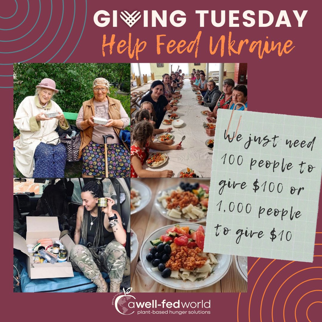 This #GivingTuesday, we're launching a special fundraiser to benefit Vegan Kitchen #Ukraine. Our goal is to raise $10,000 by year-end to assist these incredible volunteers who have so far prepared and distributed 47,000 free plant-based meals in 10 cities: awfw.org/ukraine-relief