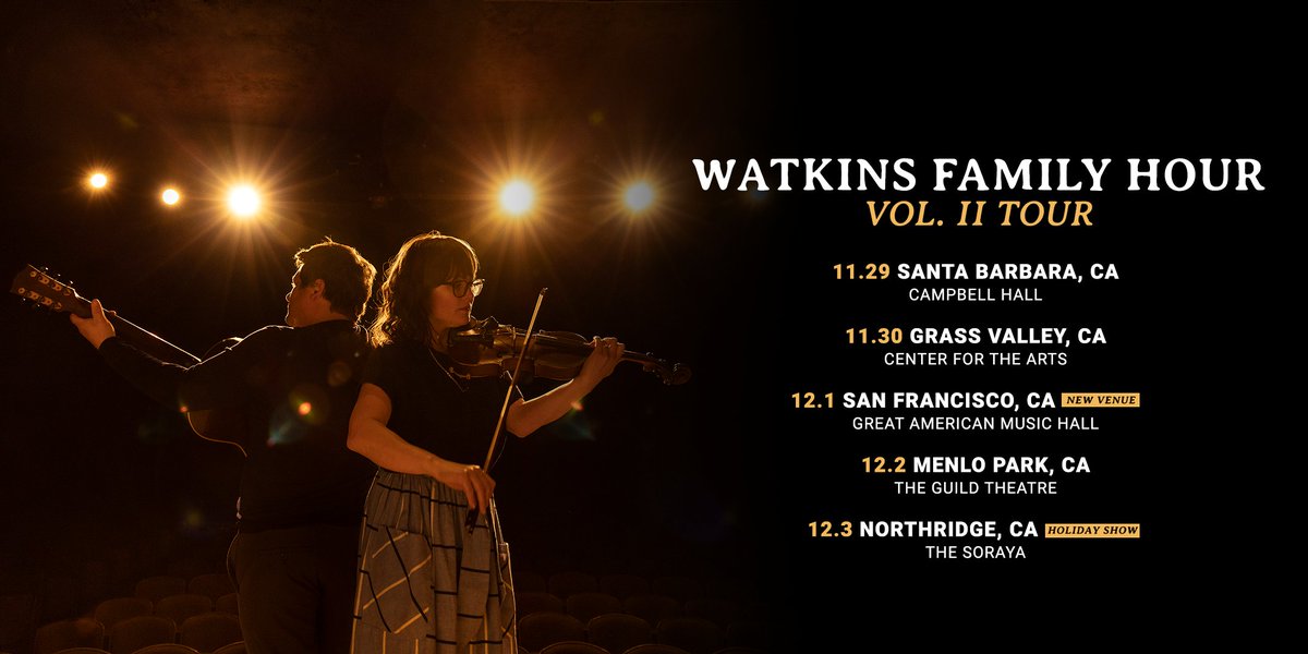 Our final shows of the year are upon us, kicking off in Santa Barbara tonight! West Coast, we’d love to see you. For those of you in the LA area, don’t miss our Holiday show on Saturday! Tickets: watkinsfamilyhour.com/tour