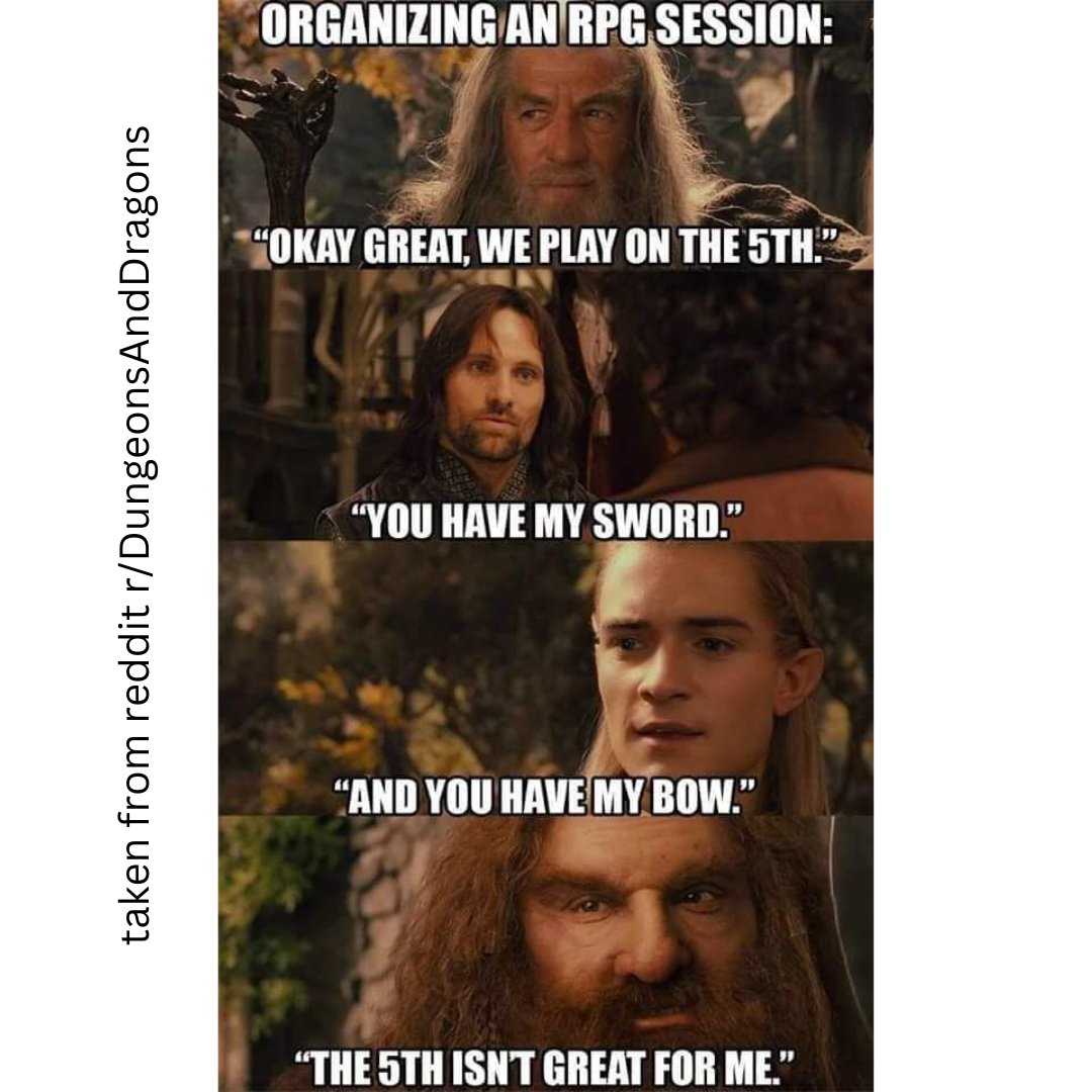 BrandyITimmons's tweet photo. It can be difficult organizing a DnD session. Which is why I like having it on a set night. Only sometimes does it get cancelled.
#brandyitimmons #dnd #dndmemes #organizingdndsessions #ilovednd #playingdnd #dungeonsanddragons #rpg #rpgsession https://t.co/ta2dAxR2Qq