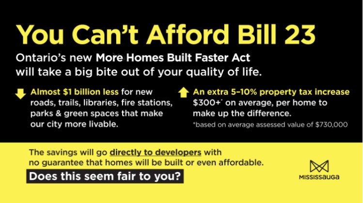 Watch for this postcard being mailed from Mississauga City Hall explaining the FORD TAX that will add a minimum of $300 to your property tax bill after inflationary increases. And of course the Regional 40% portion will add even more.