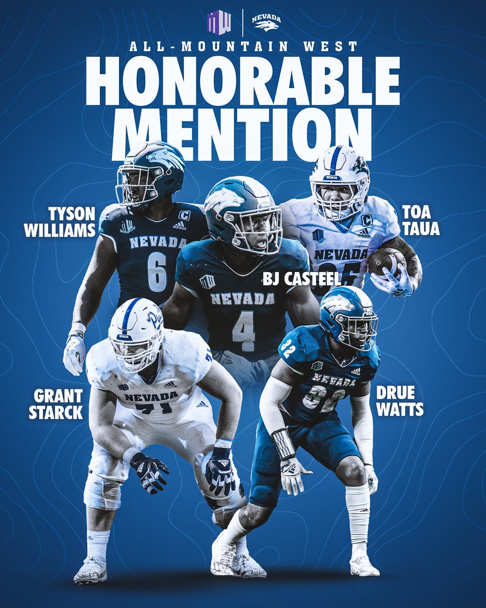 NevadaFootball's tweet image. 𝑨𝑳𝑳-𝑴𝑶𝑼𝑵𝑻𝑨𝑰𝑵 𝑾𝑬𝑺𝑻

Congratulations to @2Bsanders0, @IamDomPeterson, and @theToaTaua @_kidwilliams_ @WattsDrue @BjCasteel5 @grantstarck on their All-Mountain West selections!

STORY ➡️ bit.ly/3Fc733z

#BattleBorn // #HomeIsNevada