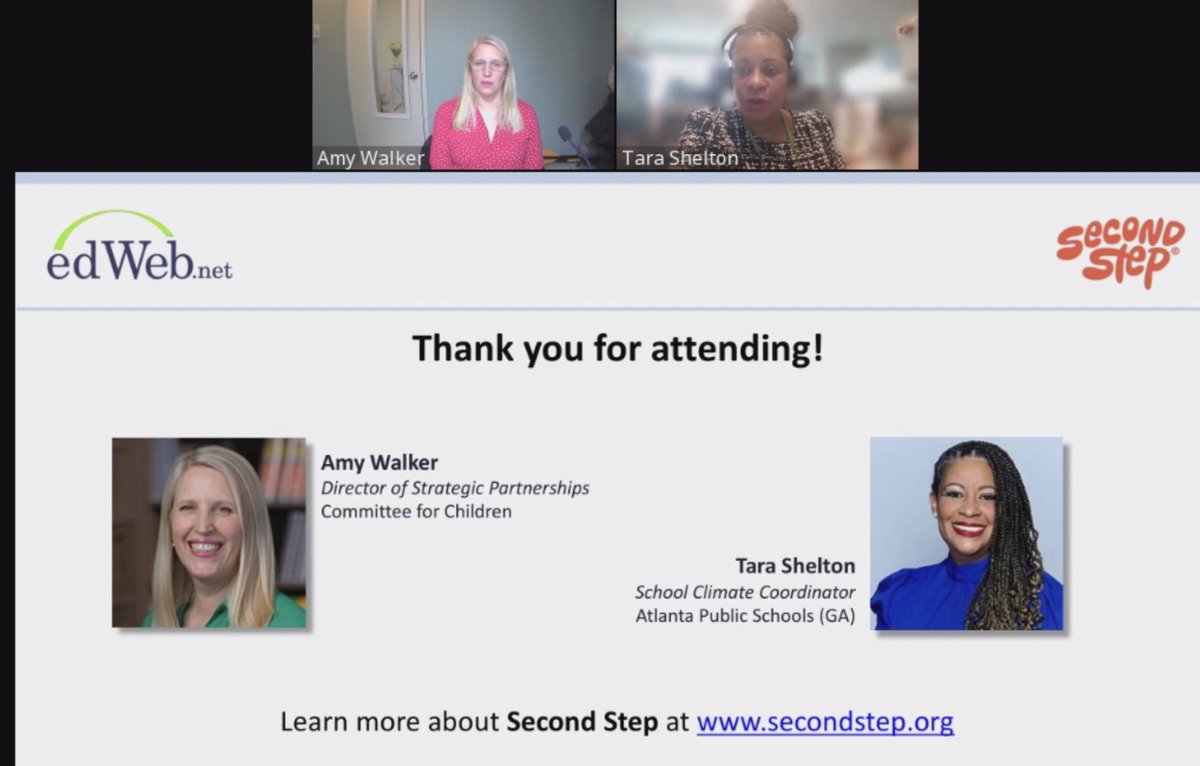 If you need a good SEL webinar on taking SEL to the next level in your schools, please check out the EdWeb webinar with Amy from @cfchildren and my colleague @TaraSheltonSEL @SEL_APS Well done, ladies!