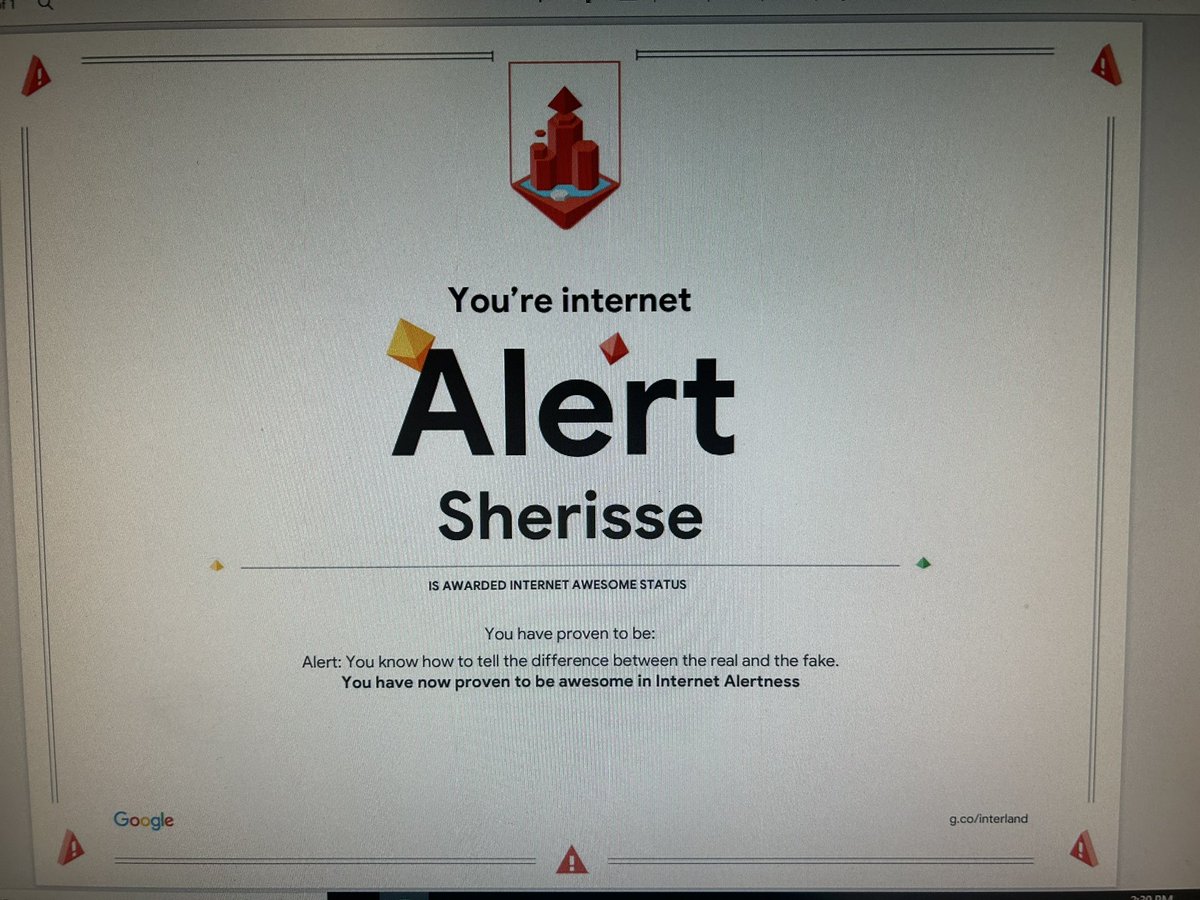 We got the chance to play go down to the lab this week to look at different sites. We were given the chance to play Internet Awesome. We learnt about scammer. Pretty neat game. Even got a certificate #ICT361