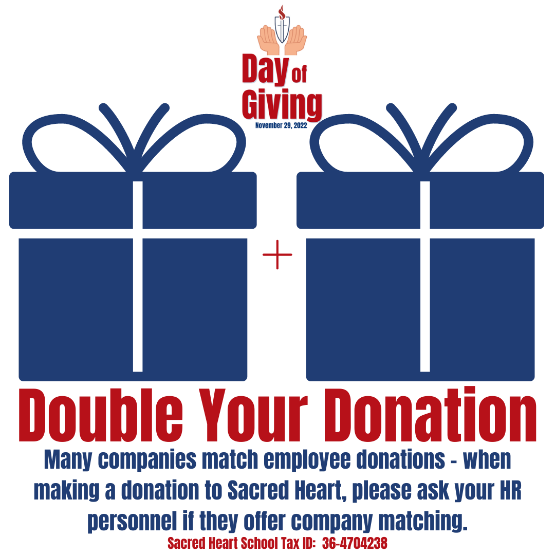 SHSKingston's tweet photo. Did you know that many companies match employee donations? Ask your employer if they will match your donation. All the information they need is in your confirmation email. It's as easy as 1-2-3! Every dollar gets us closer to $150,000!

#WeAreSacredHeart       
#DayOfGiving https://t.co/p1KOD2DzNG
