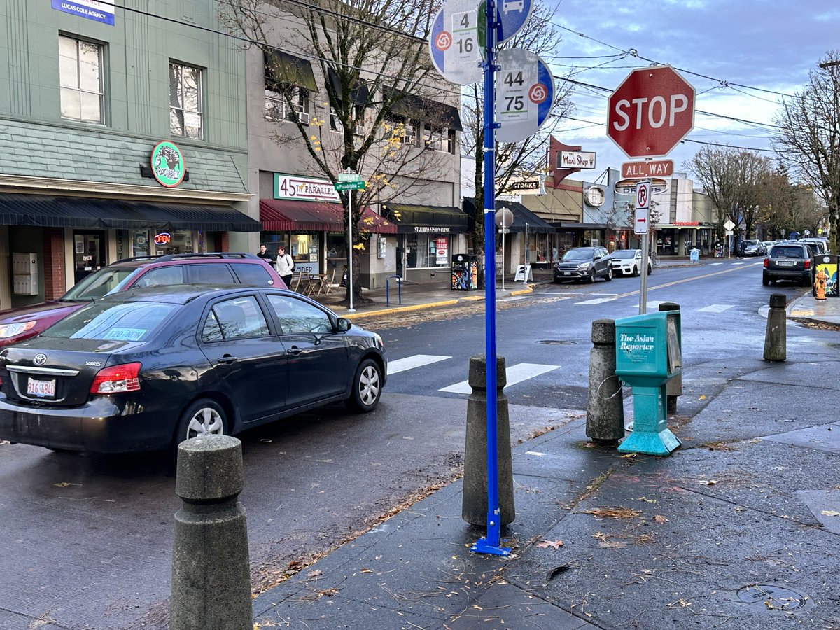 PBOTinfo's tweet photo. Thanks to Fixing Our Streets there's fresh pavement &amp; safer crossings on N Lombard Street in St. Johns.

With the N Lombard Main Street Repair Project complete, we've added marked crosswalks and 52 new ADA curb ramps to a nine-block stretch of N Lombard.

https://t.co/CkPZfq2oKL https://t.co/NYFEfvooqc