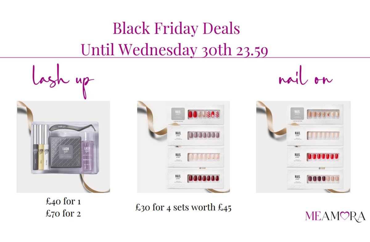 SamRiding's tweet photo. Black Friday Sale extended to Wednesday 30/11/22 at 11.59pm
Grab your bargains at https://t.co/lPqfP6IGdr 
Get free delivery and loyalty points to spend on your next order. 

#blackfriday #sale #lovemeamora #salonquality #pressonnails #lashclusters #vegan #koreansilk #secretsanta https://t.co/vIMq5wPM3G