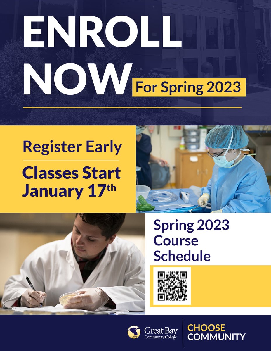GBCC is now registering for classes starting this January. Over 50 programs, hundreds of classes - conveniently on-campus, online or in our new Hyflex option (you choose day of class, what works for you). Learn more at greatbay.edu/spring