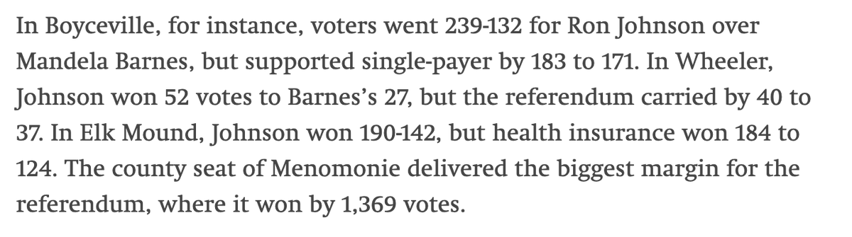 ryangrim's tweet photo. A referendum in rural Wisconsin to call for a national health insurance program vastly outperformed both Mandela Barnes and Tony Evers. 

Many Wisconsinites voted for both Ron Johnson and for single payer. From me and @lhfang https://t.co/z9TNkS2ena https://t.co/zkJOMf3bOq