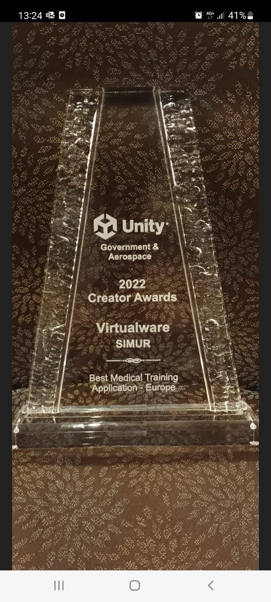 VAUGELEN's tweet image. Hemos recibido el UNITY CREATOR AWARD por el proyecto SIMUR realizado en colaboracion #EMISAN y #Virtualware a la mejor simulador de entrenamiento médico de Europa en el I/TSEC 2022 que se ha celebrado en Orlando (EEUU). Un gran honor y una gran satisfacción.