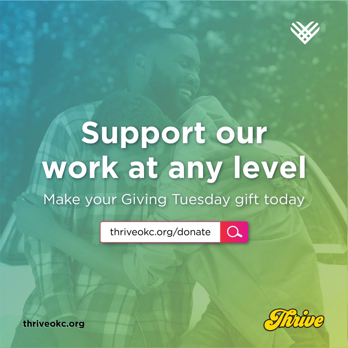 Will you support our work by making a gift to Thrive for #GivingTuesday this year? ❤️

Our organization is thankful to have donors of every giving capacity from $5 a month to $100, $1,000, and more. Make a gift @ thriveokc.org/donate