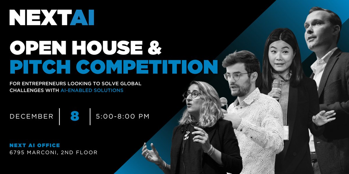 📅 On December 8th, from 5 pm to 8 pm, NEXT AI will host an open house and pitch competition at their Montreal offices in the Mile-Ex area, the heart of the AI ecosystem. 

🚀 RSVP TODAY: eventbrite.ca/e/next-ai-open…