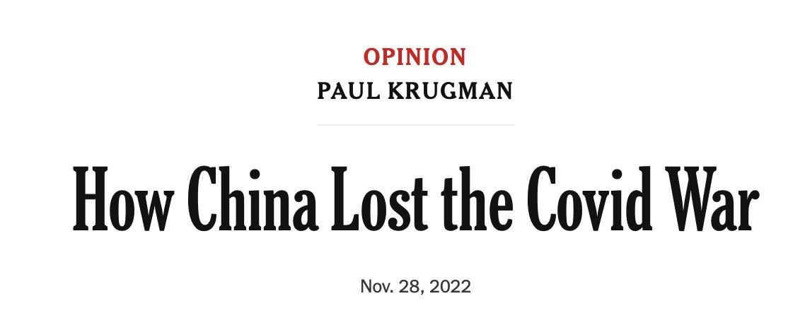 Princeton economist, @nytimes columnist, and Biden administration flunkey @paulkrugman has posted a column titled, 'How China Lost the Covid War.' It is a devastating self-exposure of the intellectual, political and moral disintegration of American liberalism. #COVID19 1/
