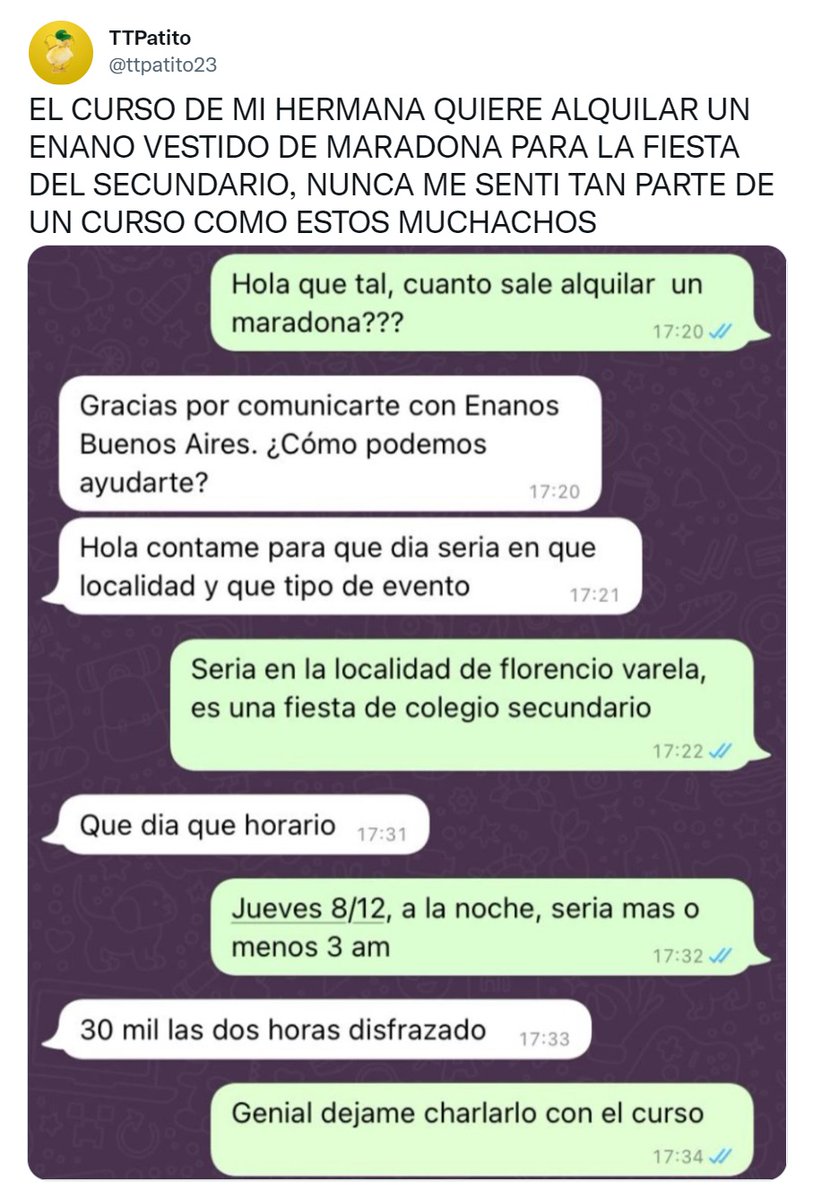 "Enanos Buenos Aires":
Por comentarios sobre un tweet de @ttpatito23