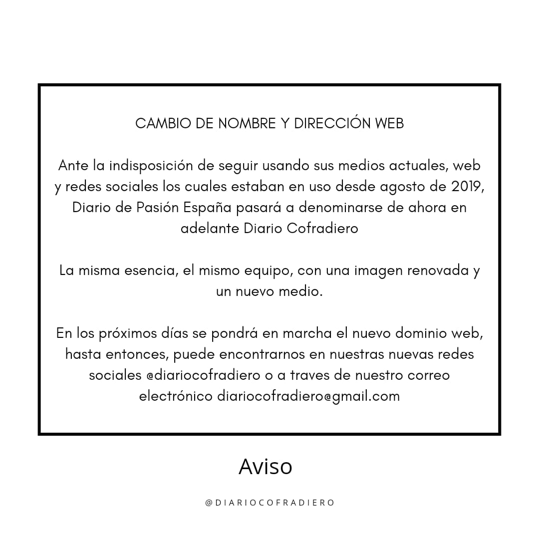 Comenzamos una nueva andadura...

📲 Ya puedes seguirnos en nuestras Redes Sociales @DCofradiero

#TDSCofrade #DiarioCofradiero #SemanaSanta #Actualidad #SemanaSanta #Cultos #2022 #2023