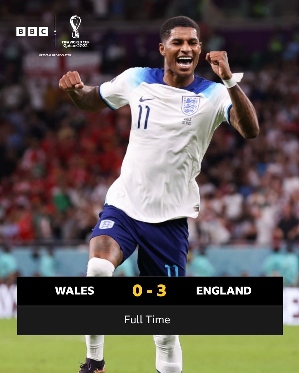 BBCSport's tweet photo. 🏴󠁧󠁢󠁥󠁮󠁧󠁿 England have won Group B!!

Two goals from Marcus Rashford and one from Phil Foden have secured a last-16 spot.

Wales' World Cup journey is at an end.

#BBCFootball #BBCWorldCup https://t.co/Nn1U151REu