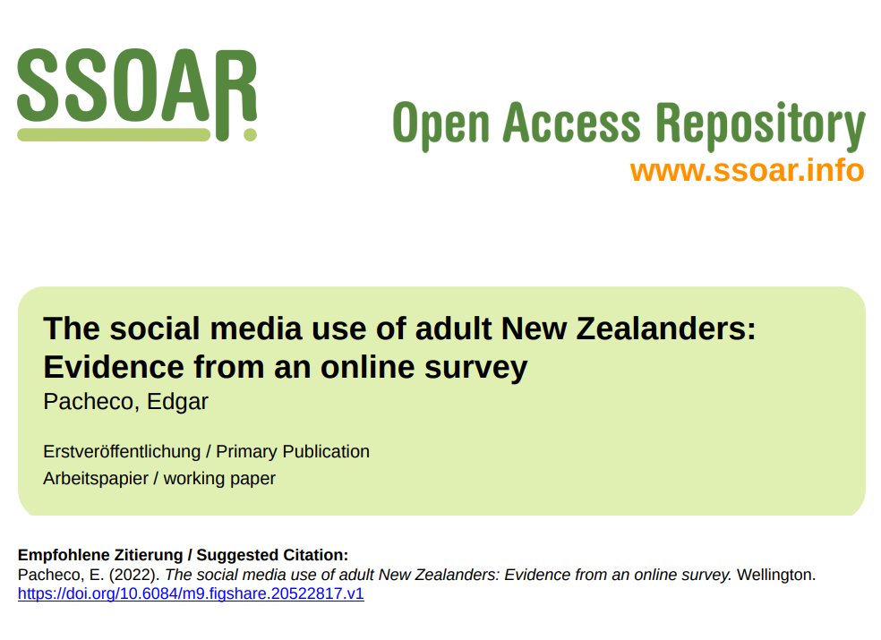 edgarpachecob1's tweet image. Our survey-based report uncovers some gender differences and latest trends about #socialmedia preferences in New Zealand. Link:
ssoar.info/ssoar/handle/d…
Via @gesis_org #openaccess #internet