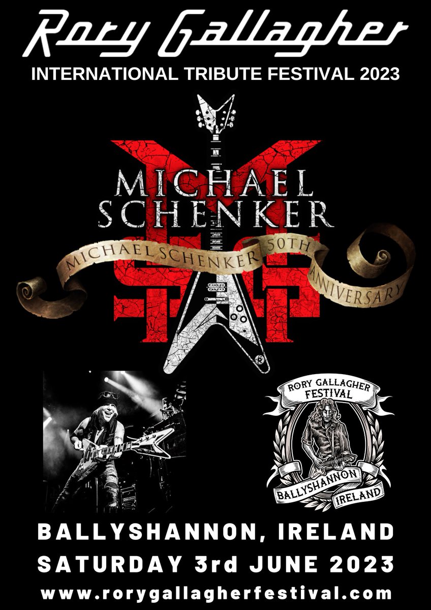 Michael Schenker Group will headline the Rory Gallagher International Tribute Festival 2023 in Ballyshannon, Co. Donegal, Ireland on 3rd June 2023. This will be a special gig for Michael Schenker Group for many reasons honouring the late Rory Gallagher and our dear Ted McKenna