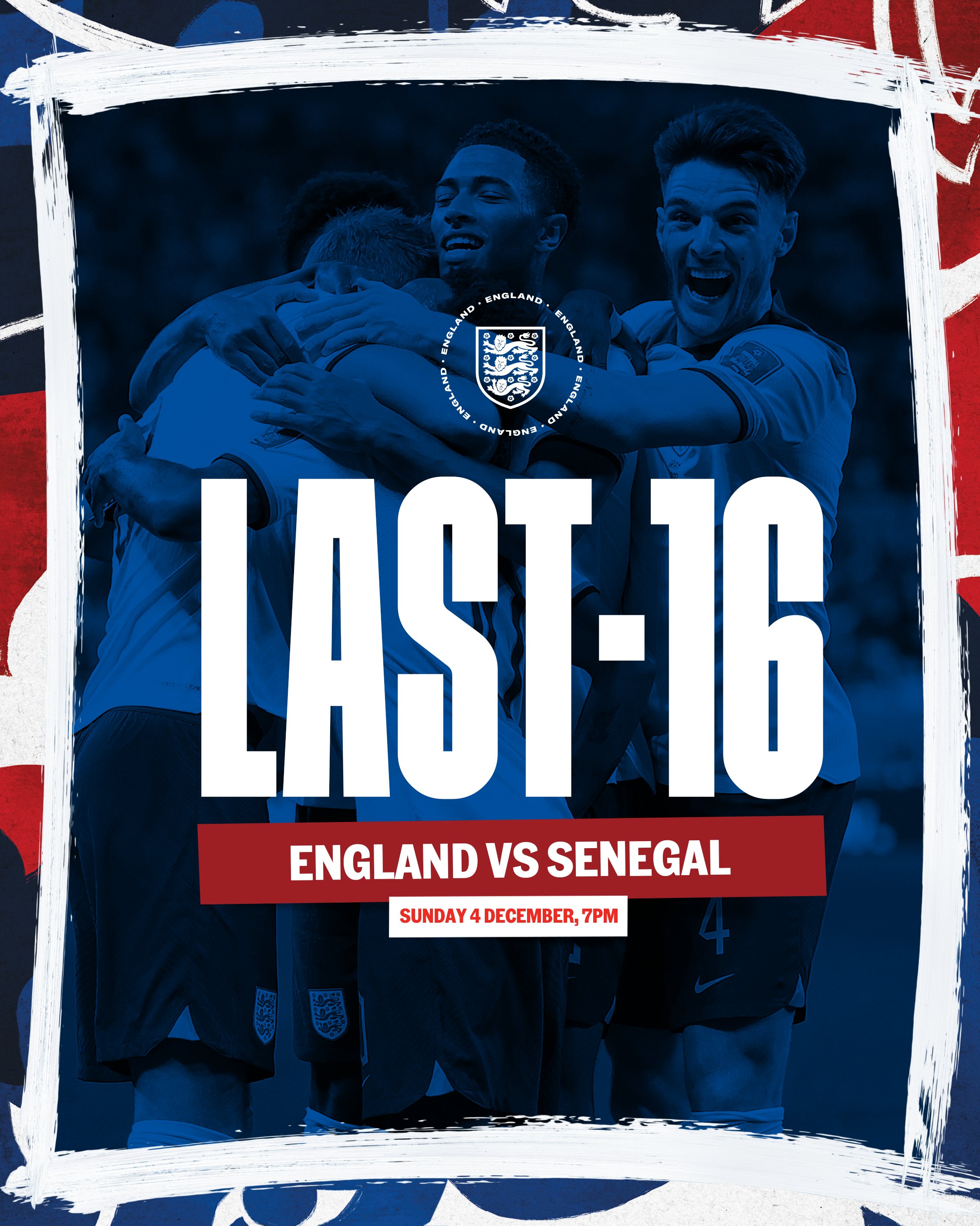 Last-16: England vs Senegal. Sunday 4 December, 7pm.