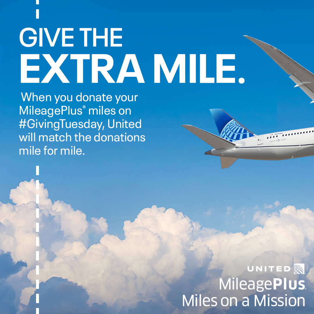 This Giving Tuesday, give more with United Airlines. All MileagePlus miles donations up to 100,000 miles will be matched. Learn more and donate today at donate.mileageplus.com/charity/profil…