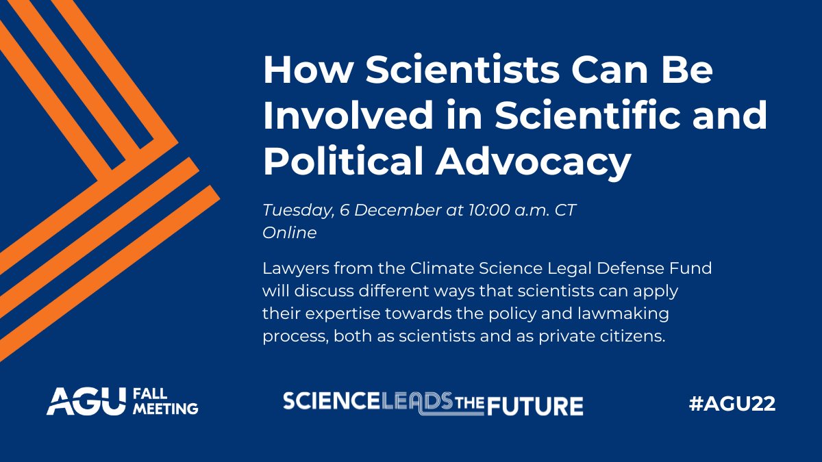 Check out our first #AGU22 event next week - a webinar with <a href="/ClimSciDefense/">CSLDF</a>!