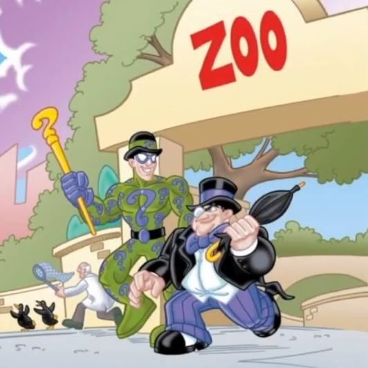 RiddlebirdWeek's tweet photo. In Gotham, date night is heist night for the DC Super Friends. Whether it's at the zoo, museum or bank, nothing says "I love you" like aiding and abetting. Whichever of the #riddlebirdweek prompts you pick, these two are sure to fit with their wacky hijinks. Have fun with it! https://t.co/VqkfWyfH7A