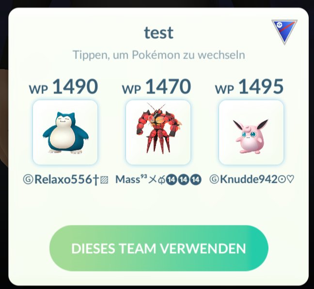 Mein Team derzeit im Fang Cup.
Relaxo mit Schlecker und Bodyslam, 
Masskito mit Konter und Anfallen,
Knuddeluff mit Charme, Eisstrahl und Knuddler

<a href="/schillingplus/">SCHILLING+</a> probier es gern mal aus.
Feedback erwünscht
#PokemonGO