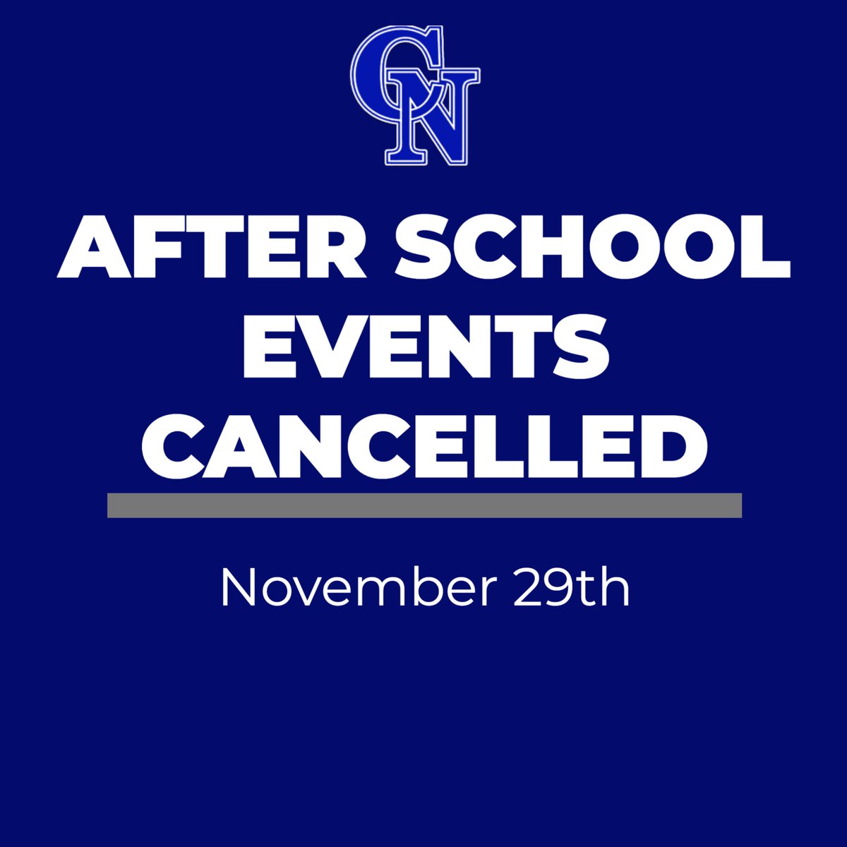CNHSstrength's tweet photo. Due to current and future winter weather for tonight, all PM activities have been cancelled for tonight (11/29/22)..
HS Boys &amp; Girls Wrestling
JH Boys &amp; Girls Basketball (AM practices cancelled tomorrow)
HS Boys &amp; Girls Basketball Games https://t.co/WlwshmHzH6