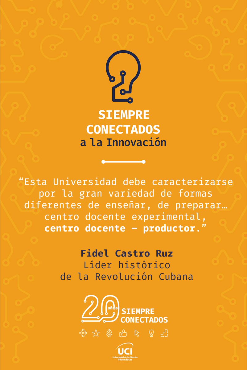 #20AniversarioUCI Comprometida con la Patria y la #Revolución, contribuyendo al desarrollo, la innovación y la transformación digital de #Cuba. #SomosUCI #SomosContinuidad 

<a href="/raydelmp/">Raydel Montesino Perurena</a> <a href="/YanioHdez/">Yanio Hernández </a> <a href="/MINCOMCuba/">Ministerio de Comunicaciones Cuba</a> <a href="/nataliauci16/">Natalia 🇨🇺</a>
<a href="/TorralbasLuis/">Rafael Luis Torralbas Ezpeleta</a> <a href="/dcolome2010/">Dunia María</a> @JorgeLuisPerd20 <a href="/UJCdeCuba/">UJC de Cuba</a>