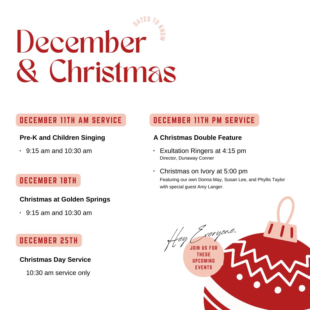 GoldenSpringsBC's tweet photo. Mark your calendars! December is almost here!!
Here are a few upcoming dates to be aware of 🎄🌟 https://t.co/UvNaNYDz3H