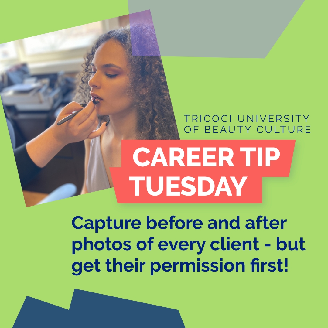 Having high-quality photos and videos on social media to showcase your best work is a great way to build your client base. Just be sure to get their permission before snapping those before and after shots! #cosmetology #careertip #hairstylist