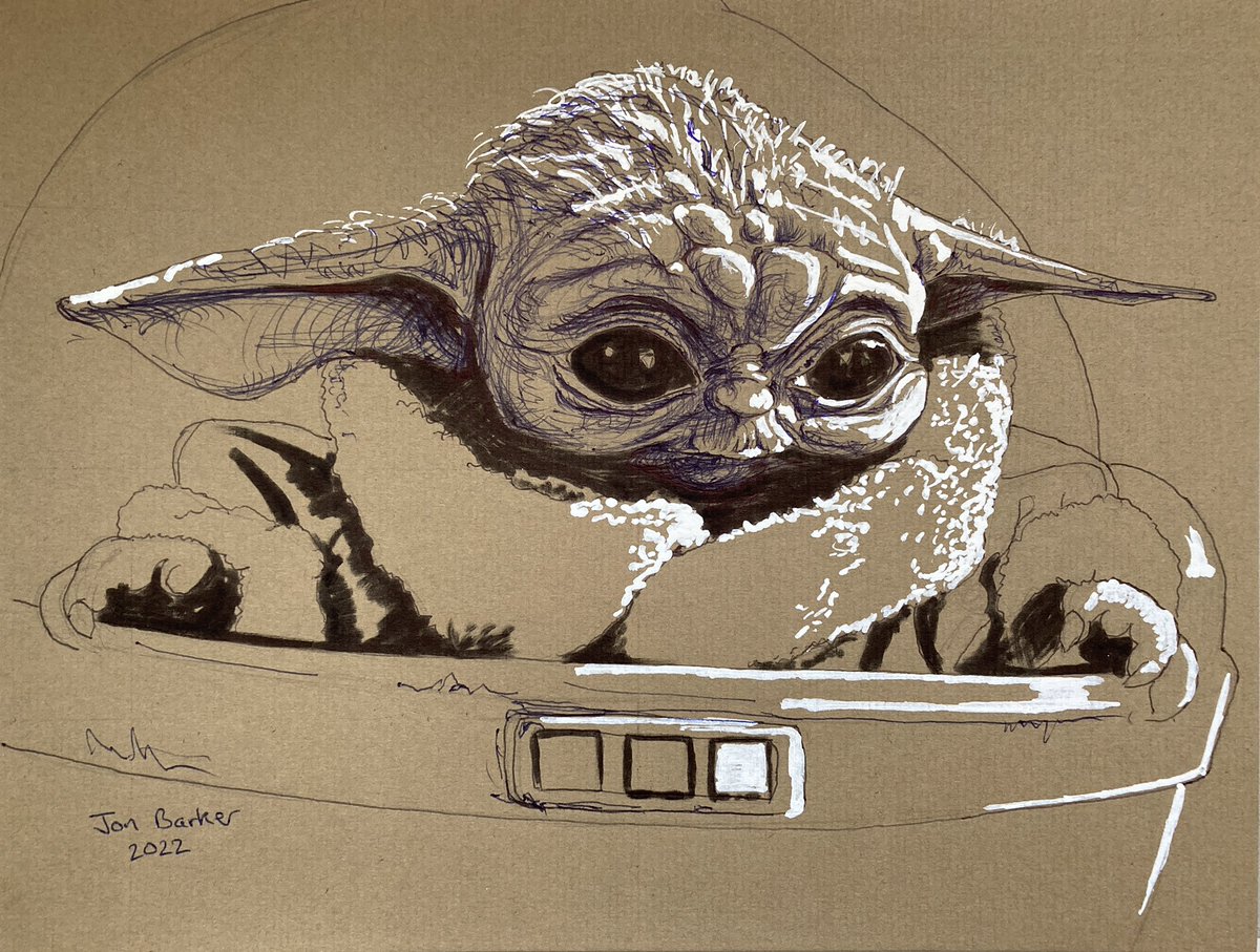 #babyyoda has been safely delivered to a happy customer so now I can post this 😀 DM if interested in your own commission, from a sketch like this one to full size paintings. Other characters &amp; films are available!!

#starwarsart 
#starwarsartwork
#commisionsopen 
#grogu