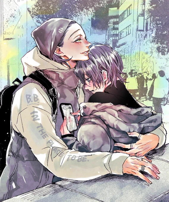 街で見掛けたゼロ距離カップル#じろさぶ深夜のお絵かき文字書き一本勝負お題「ゼロ距離」+2h 