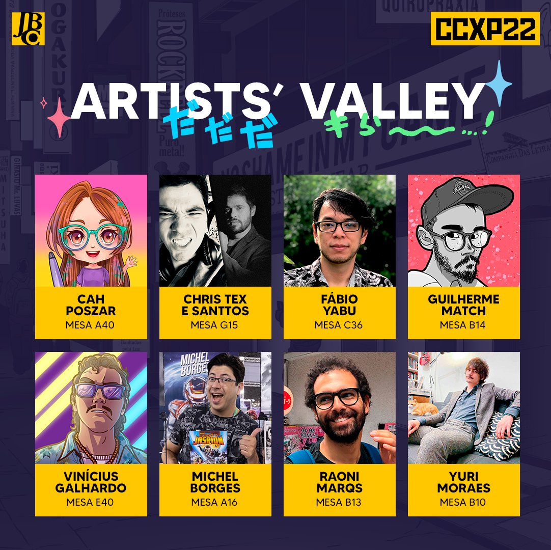 editorajbc's tweet photo. O #ArtistsValley este ano da @ccxpoficial está recheado de autores(as) que fazem parte do selo #Start e do #JBStudios! Todos prepararam várias surpresas em suas mesas e também com seus quadrinhos e mangás novos prontinhos para receberem autógrafos e irem para sua casa ❤️ (+) https://t.co/bvS2gPF23j