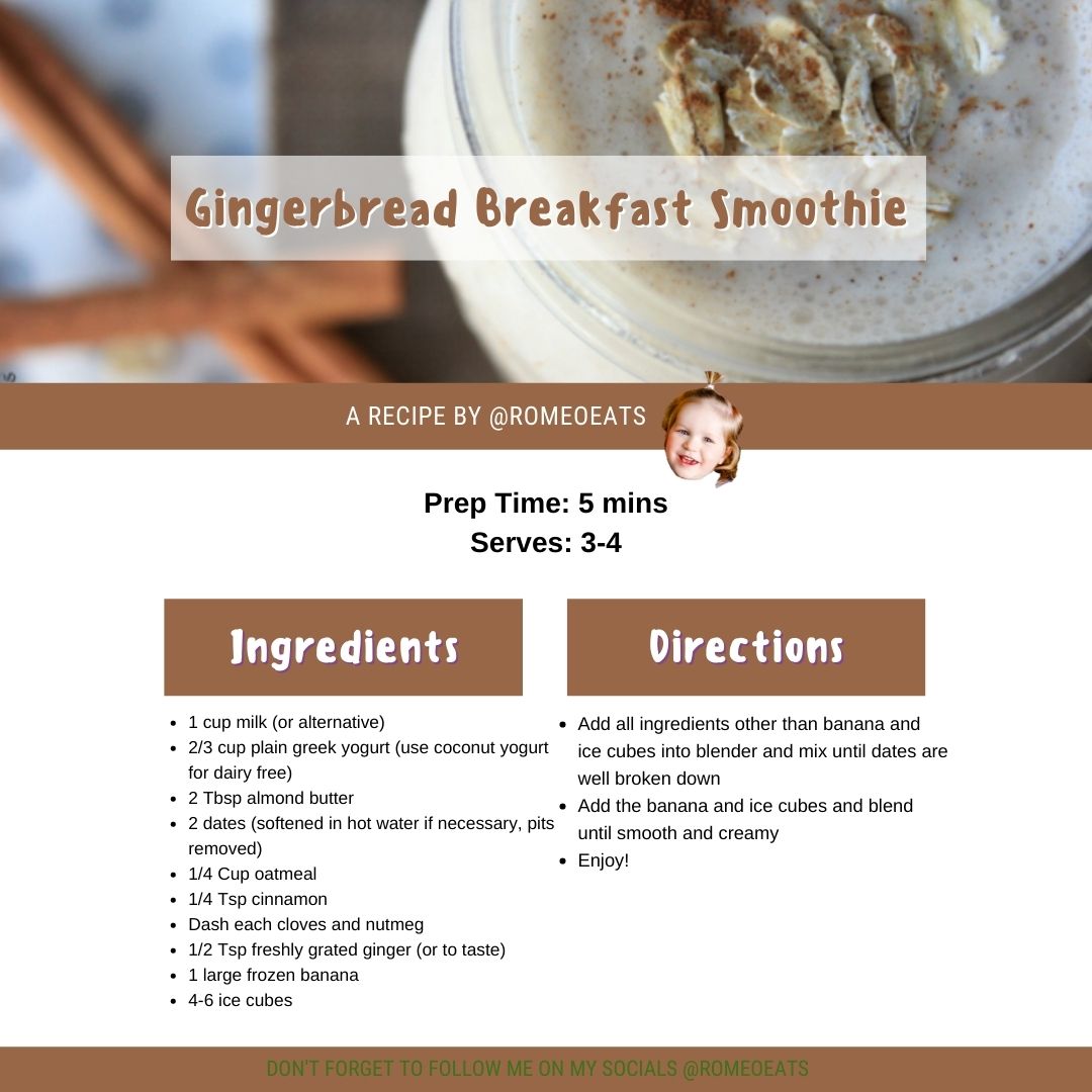 RomeoEats's tweet photo. If you're looking to switch up your regular fruit smoothie, give this gingerbread breakfast smoothie a try! ππ #MmmMonday https://t.co/38JubEcSfW