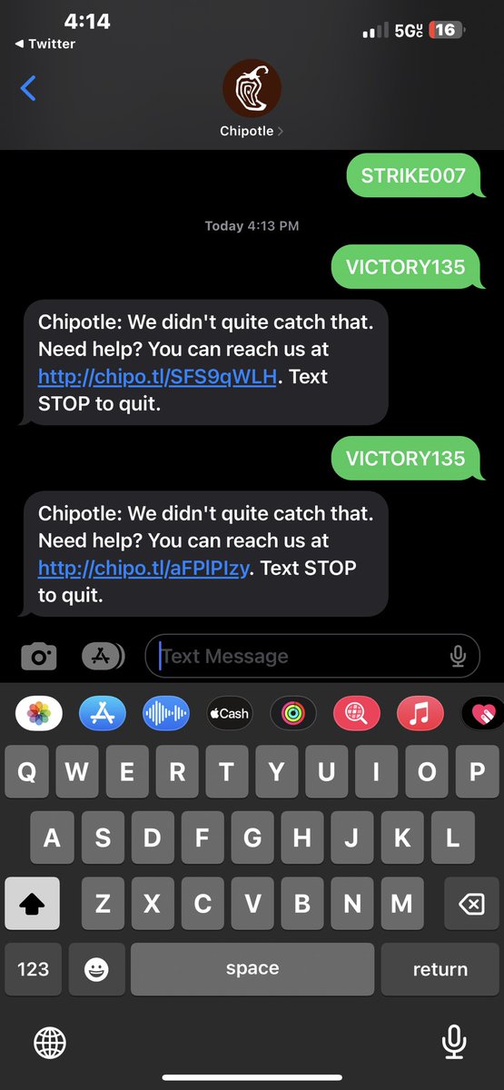 AdriePao's tweet photo. @ChipotleTweets Your bot is broken https://t.co/1lOsvNiYGo