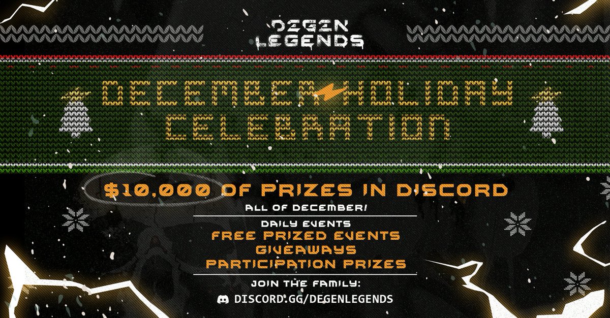 We are #givingaway $10,000 worth of prizes in our Discord this December. If you're a #gamer, a #poker player, or an all-around #LGND then WTF are you waiting for? 

Join our community today and become a Degen Legend. Link in Bio.