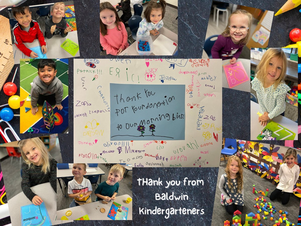 Baldwin Kindergarteners share their gratitude for our generous RCS Foundation donors. We are loving our morning bins supplies to explore, discover and create through hands-on learning and fun! Thank you! <a href="/BaldwinRcs/">Baldwin Elementary - RCS</a> <a href="/RCSFoundation2/">RCS Foundation</a> <a href="/teachljdavis/">Lori Davis</a> <a href="/rochcommschools/">Rochester Community Schools</a> <a href="/jillann_west/">Jill West</a>
