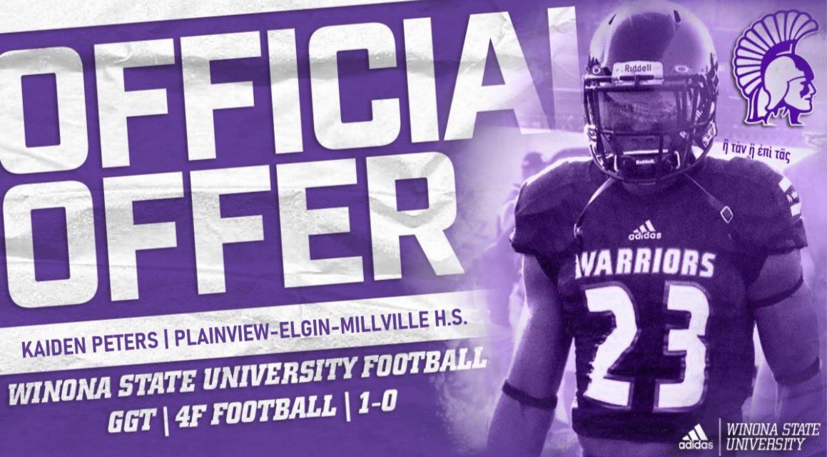 Kaiden Peters (@peters_kaiden) on Twitter photo I’m extremely blessed to receive an offer from <a href="/WinonaState_FB/">Winona State Football</a>. Thank you <a href="/Coach_Bergy/">Brian Bergstrom</a>, and <a href="/IsaacFruechte14/">Isaac Fruechte</a>, and staff! #GoWarriors I’m extremely blessed to receive an offer from <a href="/WinonaState_FB/">Winona State Football</a>. Thank you <a href="/Coach_Bergy/">Brian Bergstrom</a>, and <a href="/IsaacFruechte14/">Isaac Fruechte</a>, and staff! #GoWarriors