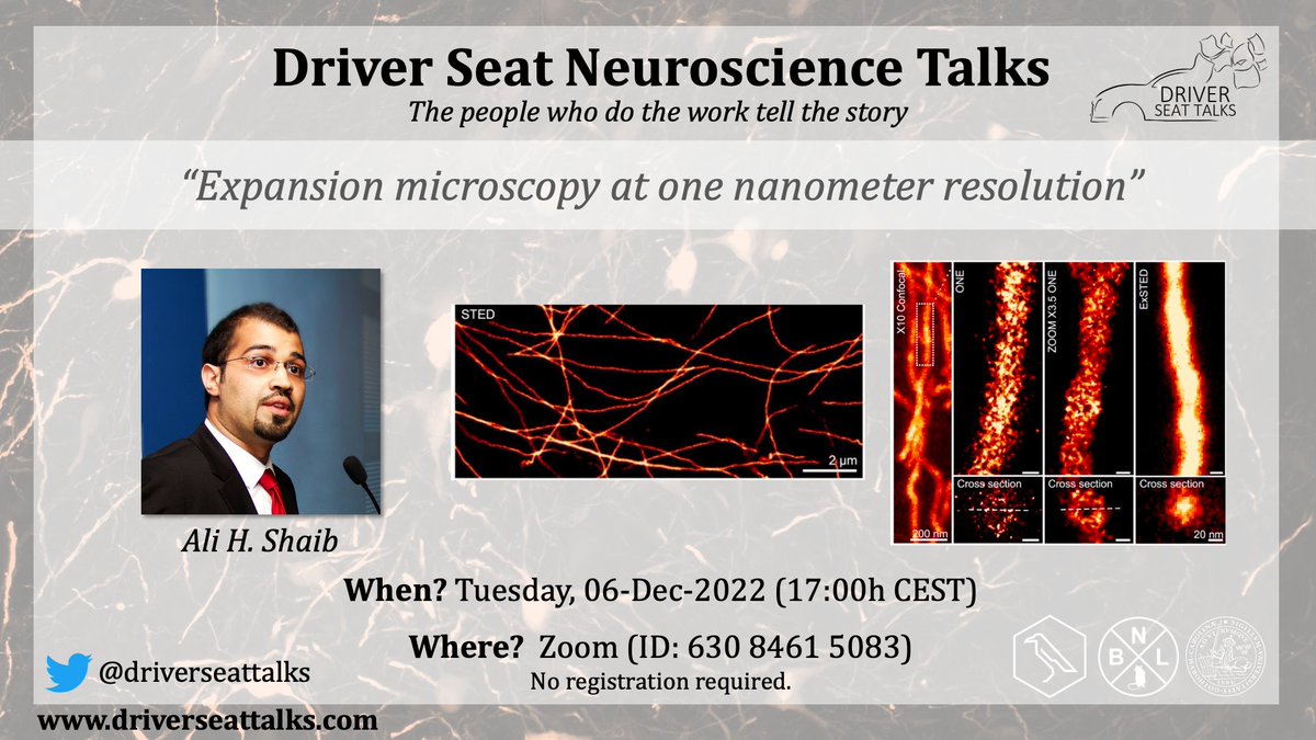 Driver Seat Talks (@driverseattalks) on Twitter photo Next week, we welcome Ali H. Shaib (<a href="/AliHShaib/">Ali H. Shaib</a>) from University Medicine Göttingen into the driver seat, presenting his manuscript on super-resolution microscopy! 🔬
Join us 06-December-2022, 17:00 CEST/11:00 EST!
#OpenScience #ScienceTwitter #neuroscience Next week, we welcome Ali H. Shaib (<a href="/AliHShaib/">Ali H. Shaib</a>) from University Medicine Göttingen into the driver seat, presenting his manuscript on super-resolution microscopy! 🔬
Join us 06-December-2022, 17:00 CEST/11:00 EST!
#OpenScience #ScienceTwitter #neuroscience