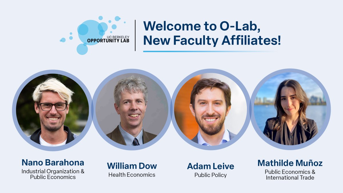 O-Lab is excited to welcome four new research leaders on topics including #safetynet programs, #healthcare, and #highered, to our faculty network. 

Nano, William, Adam, and Mathilde — we're honored to be working with you!🌟